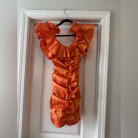 REVOLVE Lovers and Friends Nikolina Ruched Dress in orange size small - Picture 3 of 4